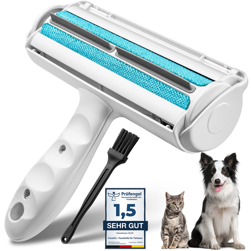 FusselZz® Home Premium Lint Roller Pet Hair - Self-cleaning pet hair remover for removing cat hair & dog hair, reusable cat hair remover on sofa, clothes, carpet & bed white - PawsPlanet Australia