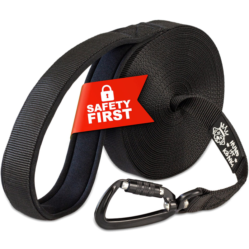 DOG IS KÖNIG® drag leash for dogs - long dog leash 5m / 10m / 15m / 20m with handle padding - robust running leash for dogs with safety carabiner for successful dog training incl. eBook Length: 15m / Width: 2.5cm / Thickness: 1.5mm Black - PawsPlanet Australia