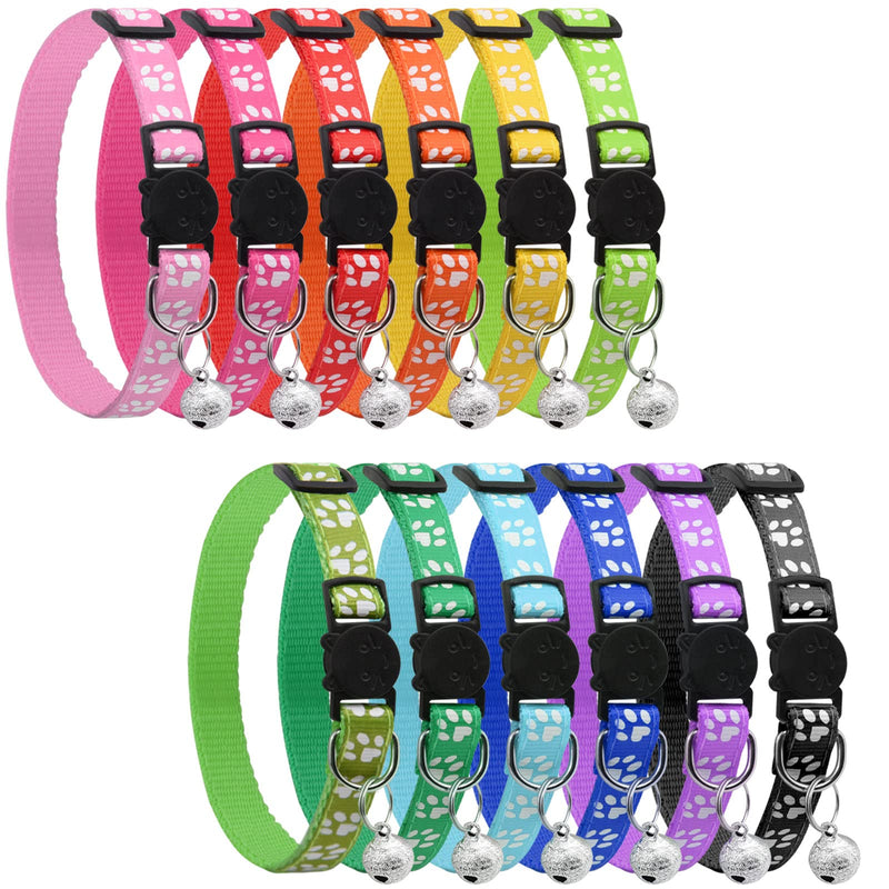 onebarleycorn Cat collar, cat collar with safety clasp, cat collar with bell, reflective cat collar, adjustable (12 pieces) - PawsPlanet Australia
