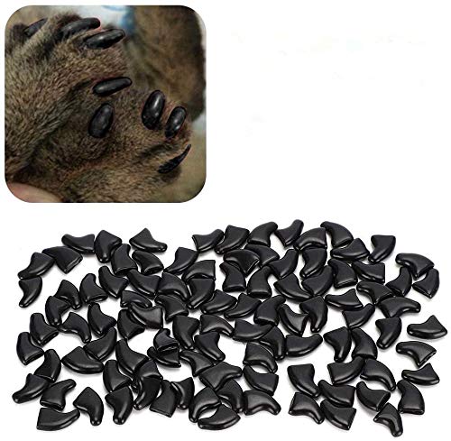 Atyhao Cat Nail Caps, 100 Pieces Soft Cat Nail Protectors with Glue for Cats Kitten Safe Anti Scratch(Black XS) - PawsPlanet Australia