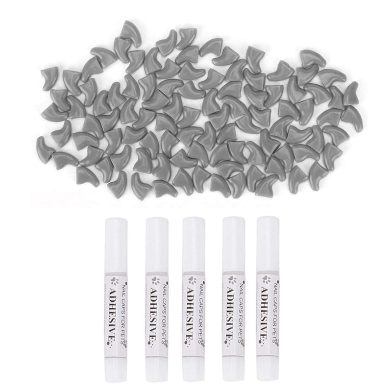 Atyhao Cat Nail Caps, 100 Pieces Soft Cat Nail Protection with Glue for Cats Kittens Safe Decorative Anti Scratch Covers [Grey XS] Fur & Claw Care - PawsPlanet Australia