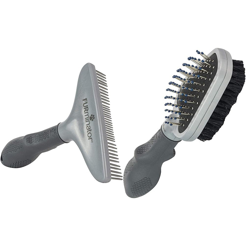 Furminator rake comb for long-haired dogs and cats & double brush for dogs and cats - grooming 2-in-1 brush for removing knots, loose hair and dirt, gray - PawsPlanet Australia