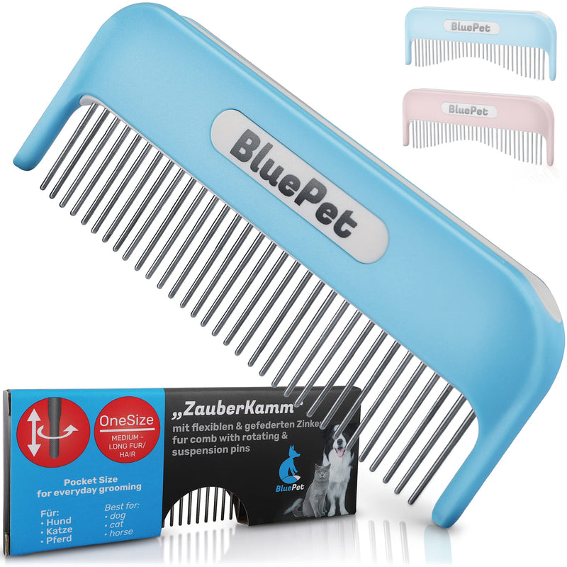 BluePet "Magic Comb" patented with rotating & yielding teeth - For long-haired dogs and cats - Removes knots and untangles the fur - Also for humans Blue - PawsPlanet Australia