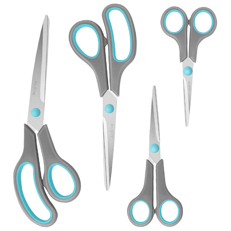 Asdirne Scissors, Stainless Steel Blades, Soft Grip Handle, Suitable for Homes, Offices and Schools, Blue/Grey, 4pcs/pack 4pcs - PawsPlanet Australia