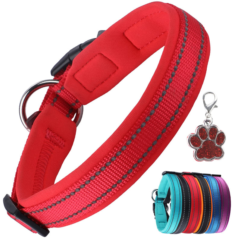 PcEoTllar Dog Collar Adjustable Soft Padded Dog Collar Neoprene Nylon Reflective Collar Breathable Adjustable with ID Tag for Small Medium Large Dogs, Red-S S(35-40cm) - PawsPlanet Australia