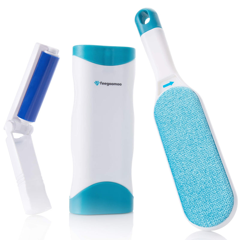 Lint brush in a set with foldable lint roller - reusable pet hair remover with extremely easy cleaning - can also be used as a clothes brush, manual, blue - PawsPlanet Australia
