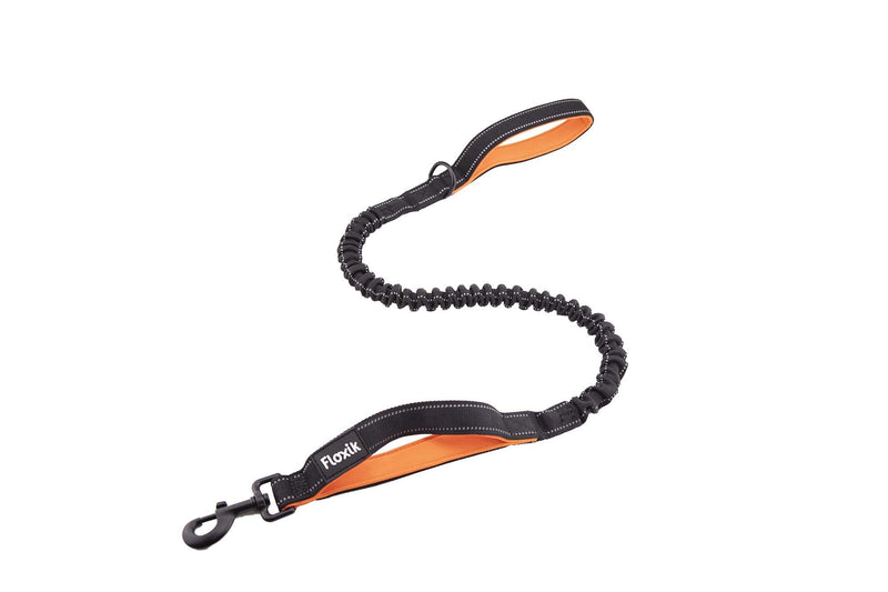 Floxik dog leash elastic 100 cm | Premium bungee cord including short guide in various sizes (1 m / 1.20 m / 1.50 m) | black/orange & reflective - PawsPlanet Australia