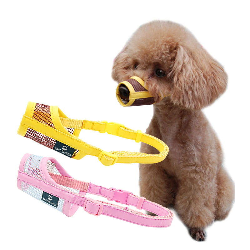 Zuzer Dog Muzzle, 2 Pieces Muzzle for Dogs with Breathable Mesh Muzzle Mesh for Small Dogs, Yellow and Pink, S - PawsPlanet Australia