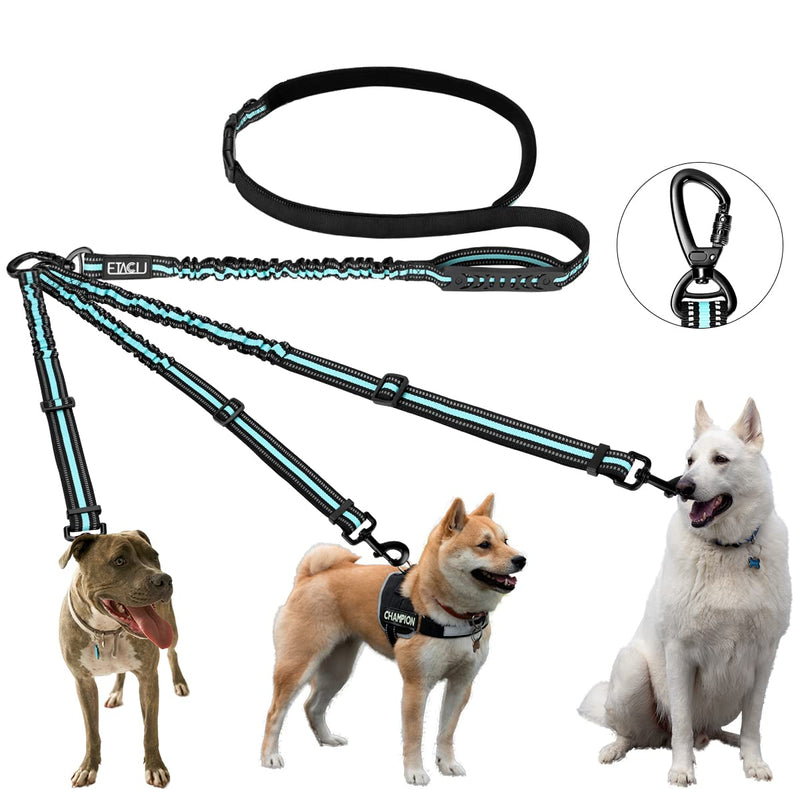 ETACCU 3-Way Reflective Adjustable Hands Free Dog Leash Supports 50kg Tangle Free 3-in-1 Dog Leash with 2 Handles and Straps (Blue) Blue - PawsPlanet Australia