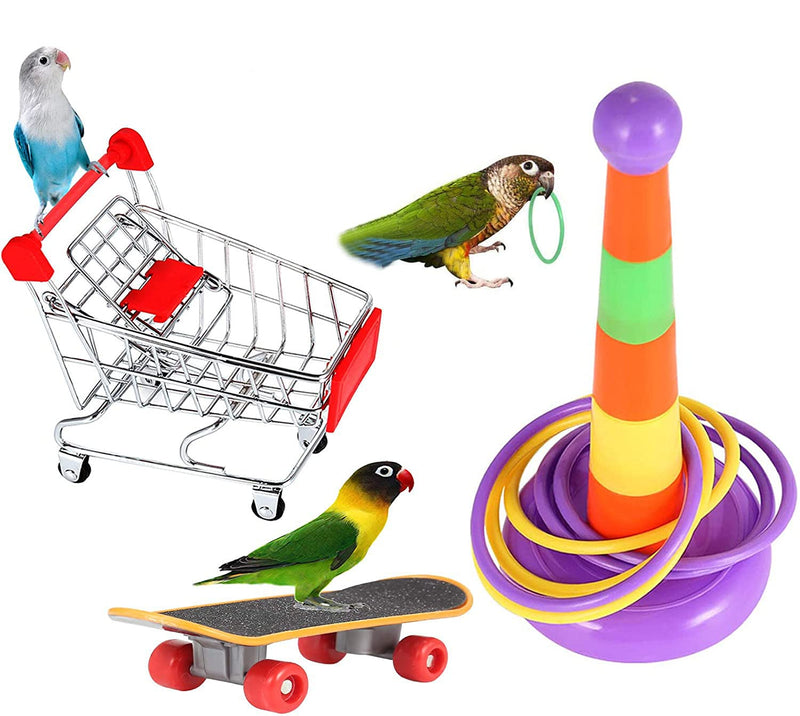 Acidea Giocattoli per Uccelli Set Addestramento Pappagalli Giocattoli Pappagallo Mini carrello Della spesa Skateboard anello di Allenento Campana pappagalli Giocattoli per addestramento Accessories - PawsPlanet Australia