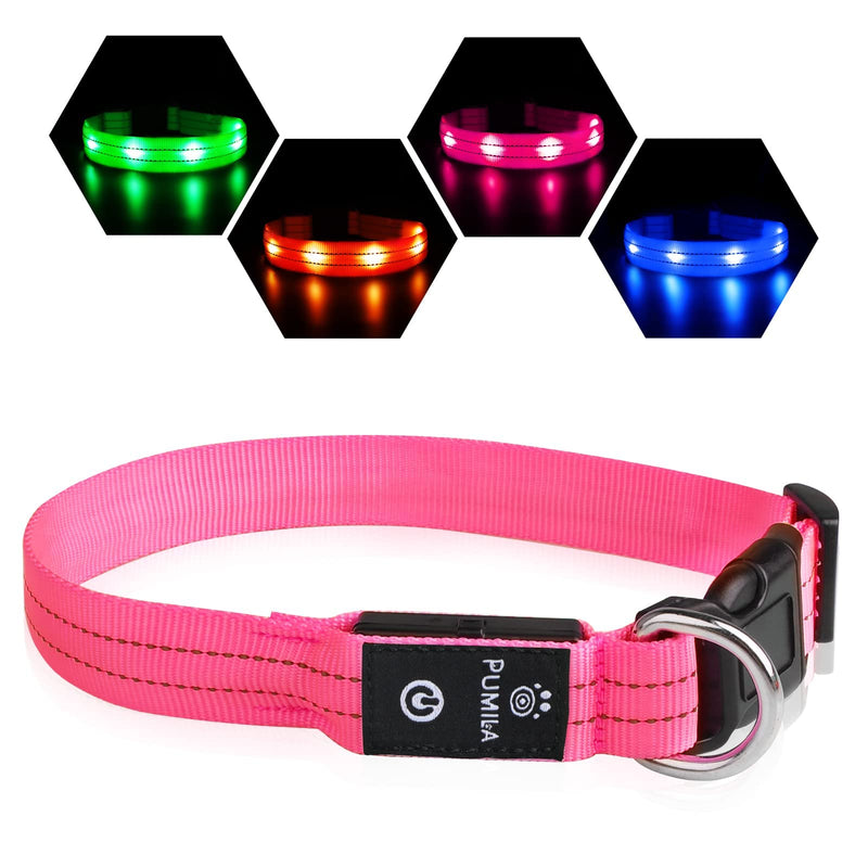 Dog Collar Luminous Collar Waterproof Light Up LED Dog Collar USB Rechargeable Flashing Reflective Dog Collars Adjustable Super Bright for Large Medium Small Dogs Pink S S (28-40 cm, 2 cm) - PawsPlanet Australia