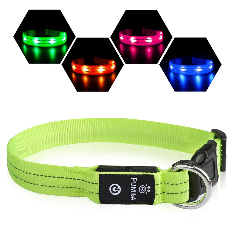 Dog Collar Luminous Collar Waterproof Light Up LED Dog Collar USB Rechargeable Flashing Reflective Dog Collars Adjustable Super Bright for Large Medium Small Dogs, Green-S S (28-40cm, 2cm) - PawsPlanet Australia