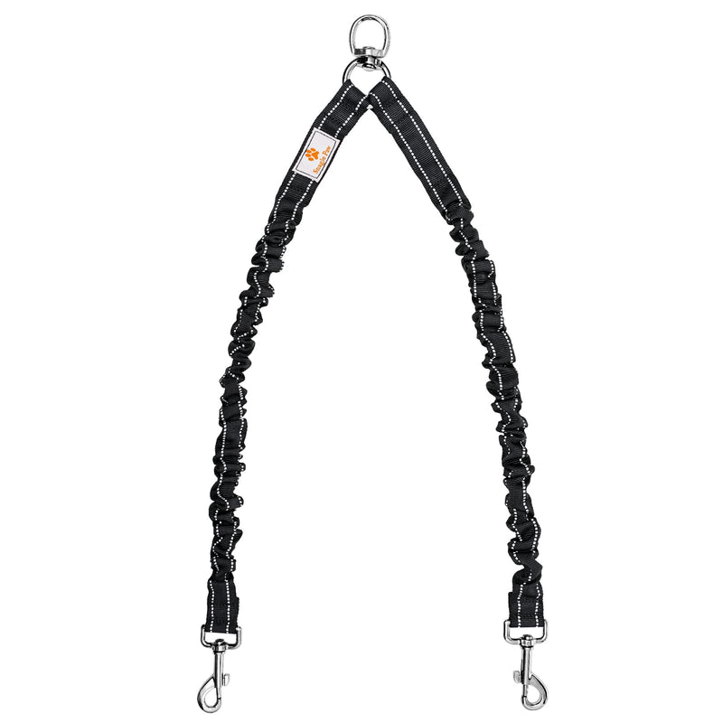 Snagle Paw dog leash for 2 dogs, elastic double leash training leash, shock absorber reflective bungee leash walk 2 dogs 0-15kg black - PawsPlanet Australia