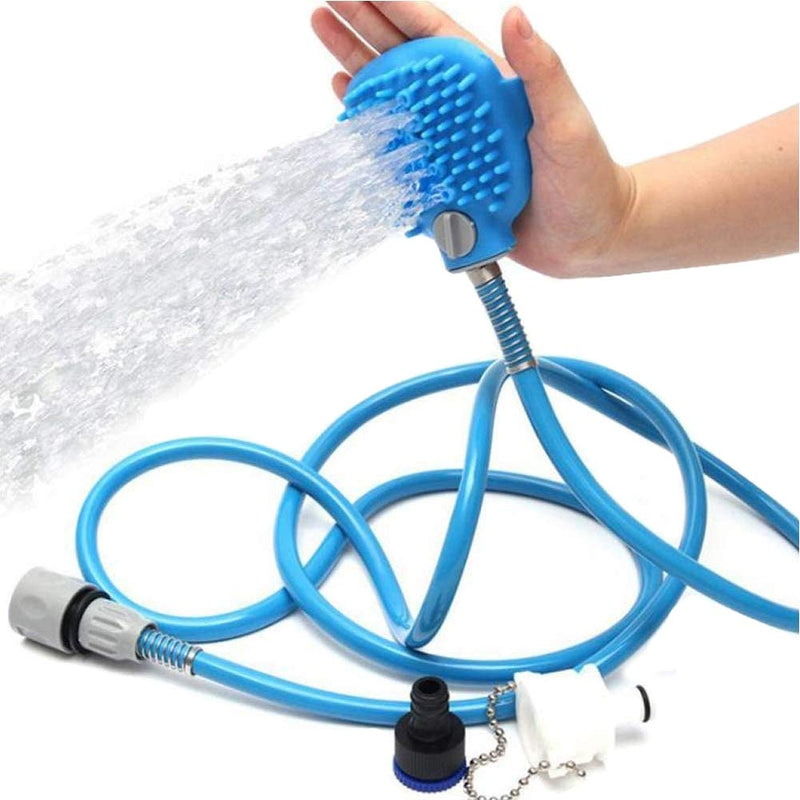 YUIP Pet Bath Brush Tool, Dog Shower Head, Dog Cleaning Shower Sprayer, 2 in 1 Dog Shower Pet Shower Head with Brush for Dog Cat Grooming Brushes Massage, Blue - PawsPlanet Australia