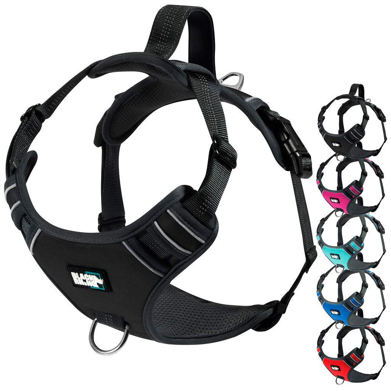 Black Rhino the comfort dog harness with mesh padded vest for small large breeds | adjustable | reflective (medium, black/bl) medium black/bl - PawsPlanet Australia
