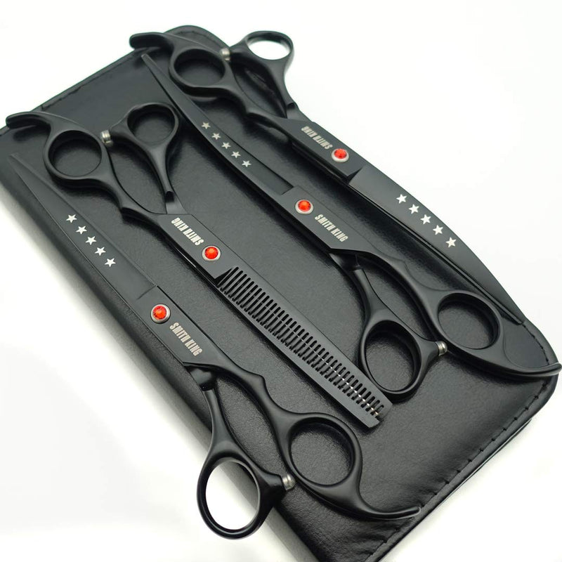SMITH KING 7.0 Inch Dog Grooming Scissors Set Dog Straight Scissors Thinning Scissors & Curved Scissors 4pcs Set Black - PawsPlanet Australia