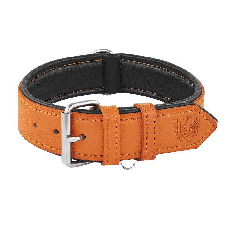Riparo Genuine Leather Adjustable K-9 Dog Collar with Additional Reinforcement (XXL: 5CM Wide for 60.9CM - 73.7CM Neck, Orange) XXL - PawsPlanet Australia