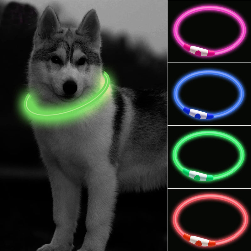 CCWW LED light collar for dogs USB rechargeable LED dog collar piece dog collar luminous rechargeable and adjustable in length with three lighting modes for dogs and cats green - PawsPlanet Australia