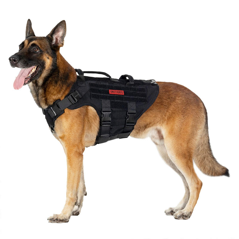 OneTigris Dog Harness X Destroyer Tactical Dog Harness 3 Handles Heavy Duty Dog Vest with Metal Buckles L Black - PawsPlanet Australia
