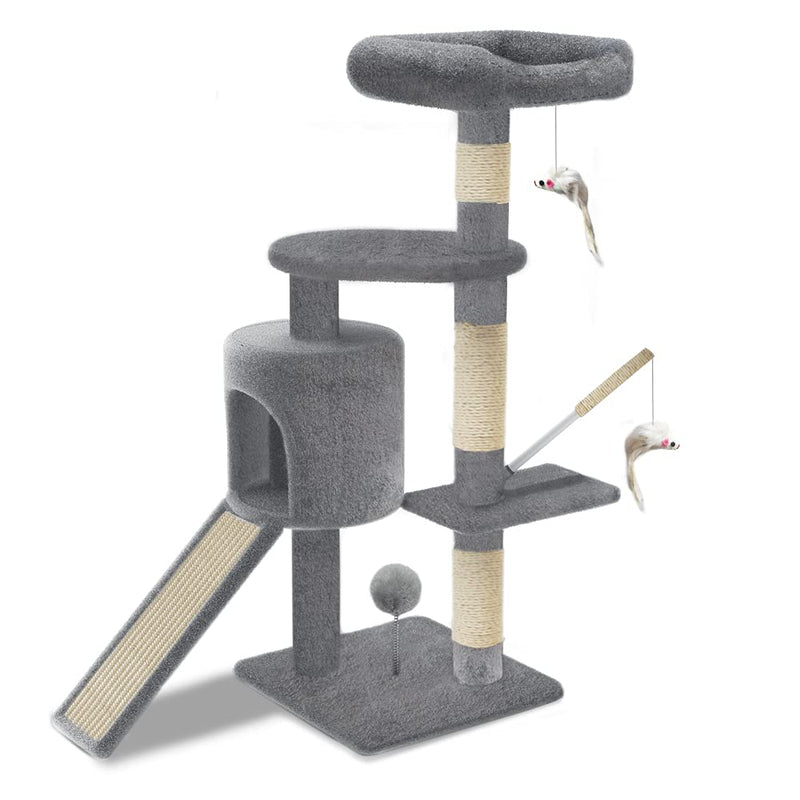VOUNOT Scratching Post Stable Cat Tree Climbing Tree for Cats with Platforms Cave Sisal Rope, 115cm, Grey - PawsPlanet Australia