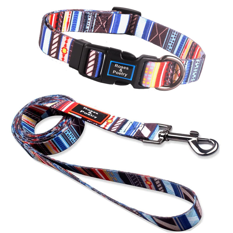 Roses&Poetry dog leash (1.5 m) dog collar in set for puppies, small, medium, large dogs with wonderful design, adjustable pet dog collar and dog leash set (stripes L) stripes L - PawsPlanet Australia