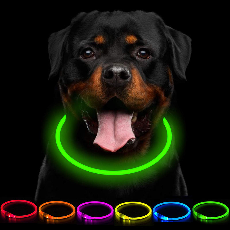 CCWW LED light collar dog collar USB rechargeable - length adjustable pet safety collar for dogs and cats - 3 modes green - PawsPlanet Australia
