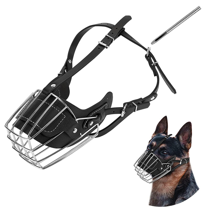 Dog Muzzle, Metal Face Basket Dog Muzzle Breathable Adjustable Leather Leash Suitable for Large Medium Dogs (L) L - PawsPlanet Australia