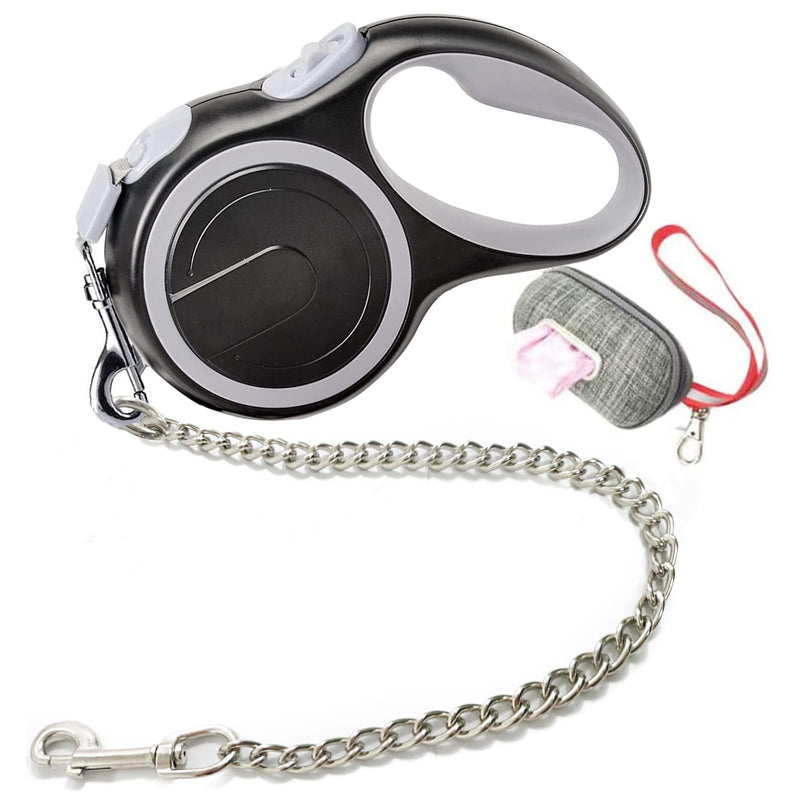 Etechydra Retractable dog leash, heavy-duty with anti-bite steel chain, dog leash 5 m with chain, nylon strap, retractable dog leash for medium-large dogs, gray - PawsPlanet Australia