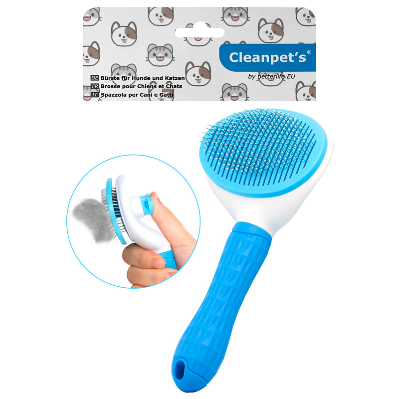 Cleanpet's dog brush and cat brush for cats, dogs and puppies with short and long hair, self-cleaning animal hair brush, removes undercoat, blue - PawsPlanet Australia