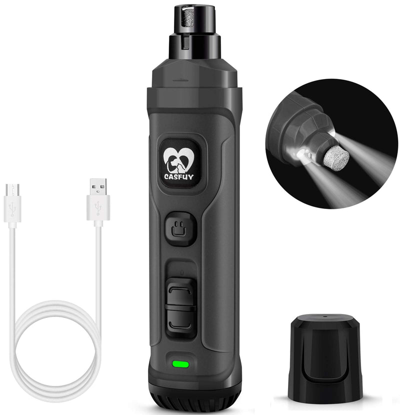 Casfuy Dog Claw Grinder with 2 LED Lights - 2 Speed Quiet Powerful Electric Claw Trimmer for Small Medium Dogs and Cats Gray - PawsPlanet Australia