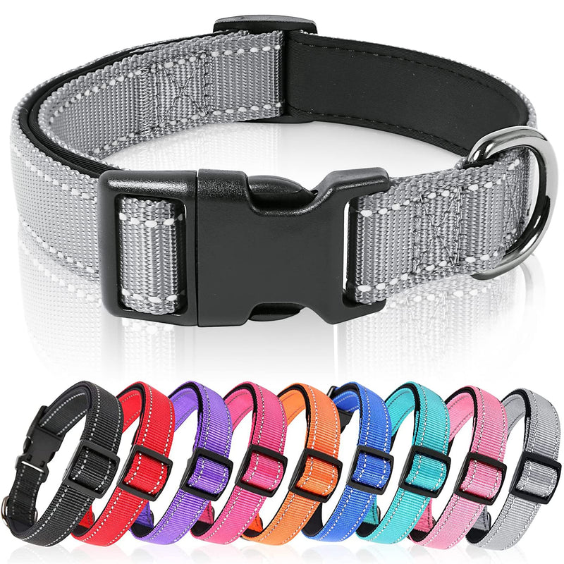 HEELE Dog Collar, Soft Padded Neoprene Nylon Dog Collar for Puppies Small Medium Large Dogs, Adjustable and Reflective Collar Dog for Training, Grey, MM: Length 34-52 cm (Pack of 1) - PawsPlanet Australia