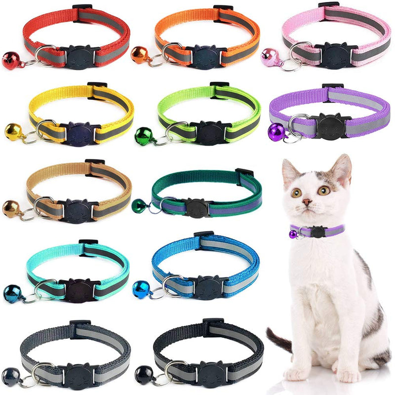 Cat collar reflective, pack of 12 adjustable cat collars, cat collars with bell and safety clasp, for most domestic cats - PawsPlanet Australia