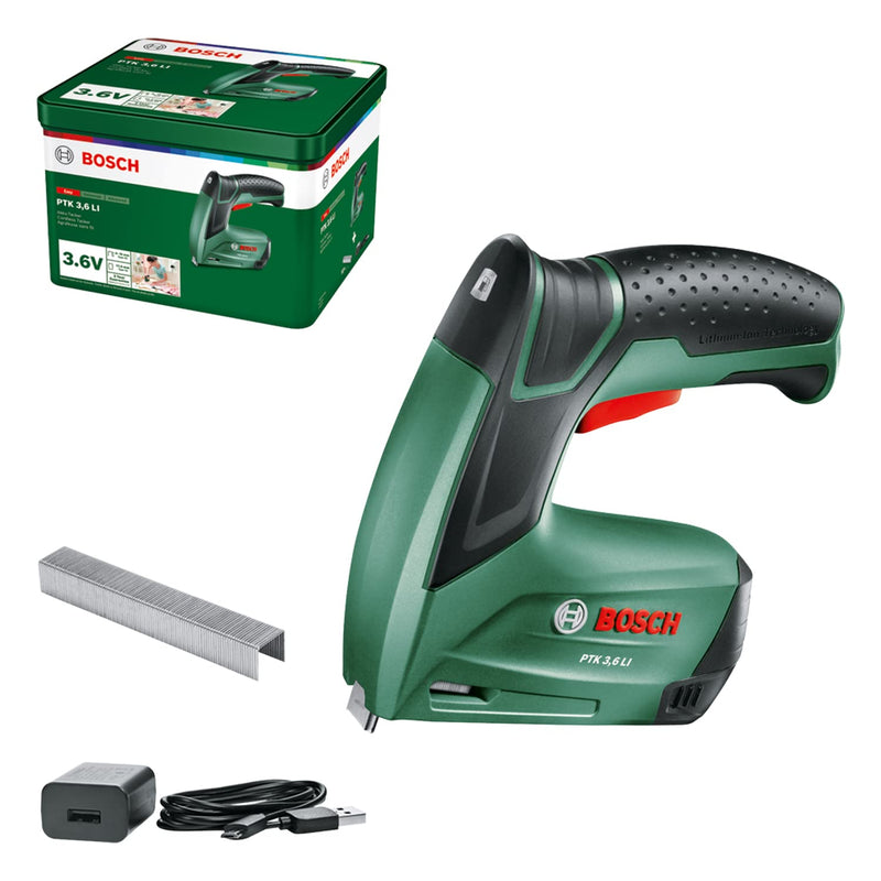 Bosch battery tacker PTK 3.6 LI (integrated battery, 3.6 volts, 30 strokes/min, in metal can) - PawsPlanet Australia