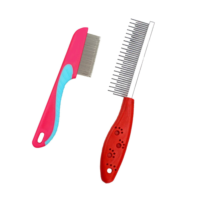JINSHIN Dog Comb Cat Comb Pet Combs Metal Comb Steel Comb Cat Grooming Comb for Removing Tangles and Knots (Red2+Pink) - PawsPlanet Australia