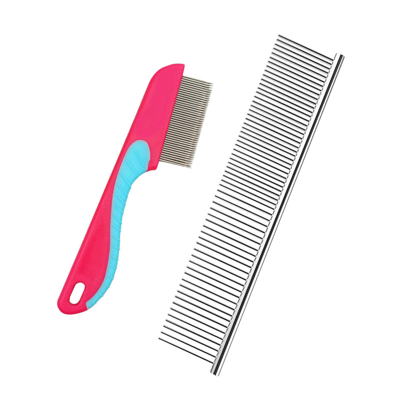 Dog Comb, Cat Comb, Pet Comb, Metal Comb, Steel Comb, Cat Grooming Comb for Removing Tangles and Knots (Slive + Pink) - PawsPlanet Australia