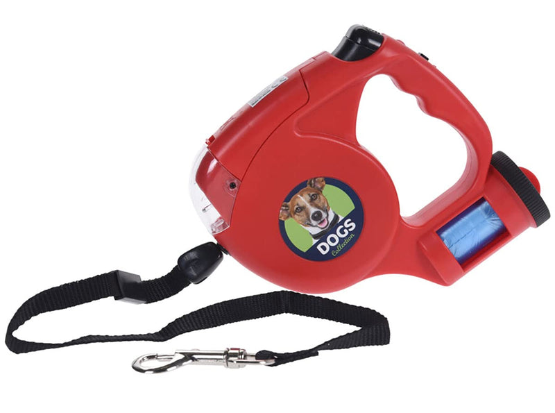 Retractable automatic dog leash 5m, retractable, with poop bag compartment and integrated flashlight, max. 35kg - PawsPlanet Australia