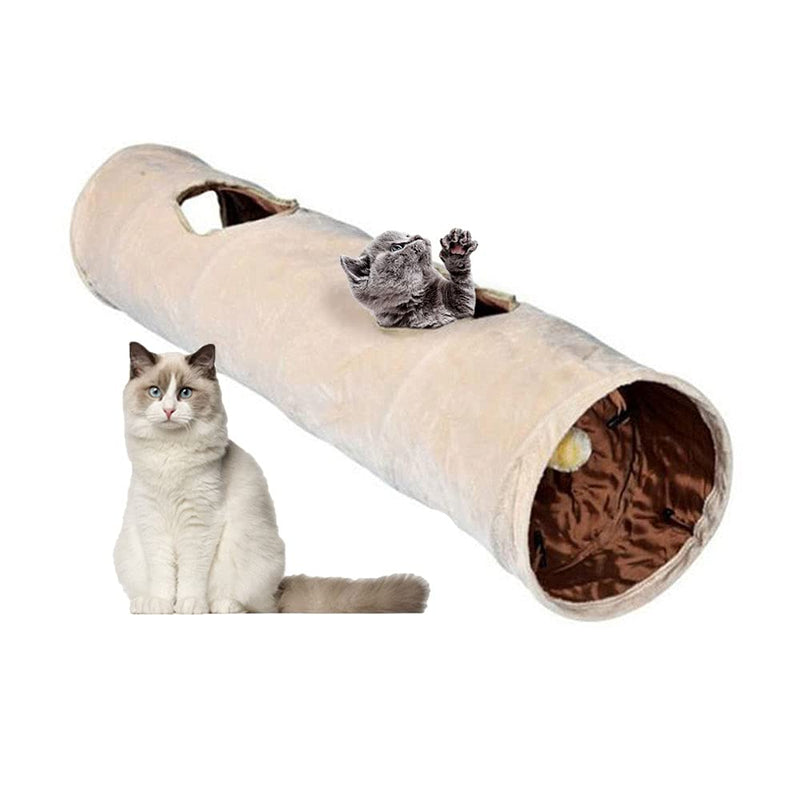 Primst Cat Tunnel Cat Toy Suede, Foldable, Easy to Wash and Dry Foldable Play Tunnel Rustling Tunnel for All Cats and Small Animals (Beige 47x10inch) Beige 47x10inch - PawsPlanet Australia
