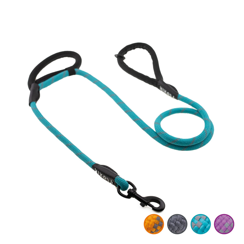 Floxik rope leash for dogs turquoise | Innovative 1.5m dog leash with two handles and reflective seams for medium & large dogs | Weather-resistant & resilient climbing rope material - PawsPlanet Australia