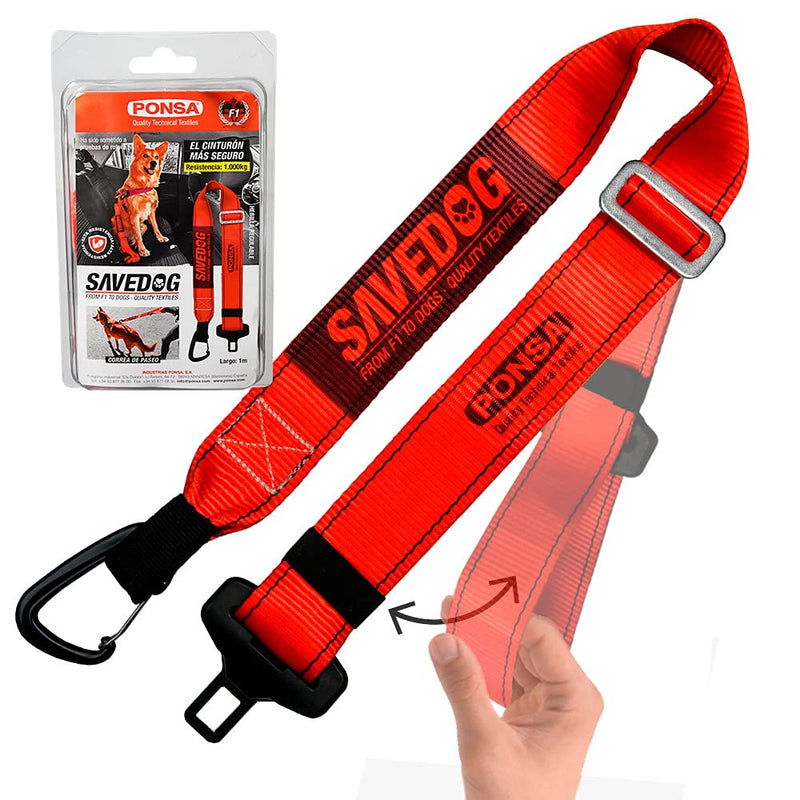 PONSA SAVEDOG. Dog seat belt. The safest harness on the market. Load capacity 1,000KG. Meets ISO 27955:2010 requirements. Ref.027172050102 volume - PawsPlanet Australia