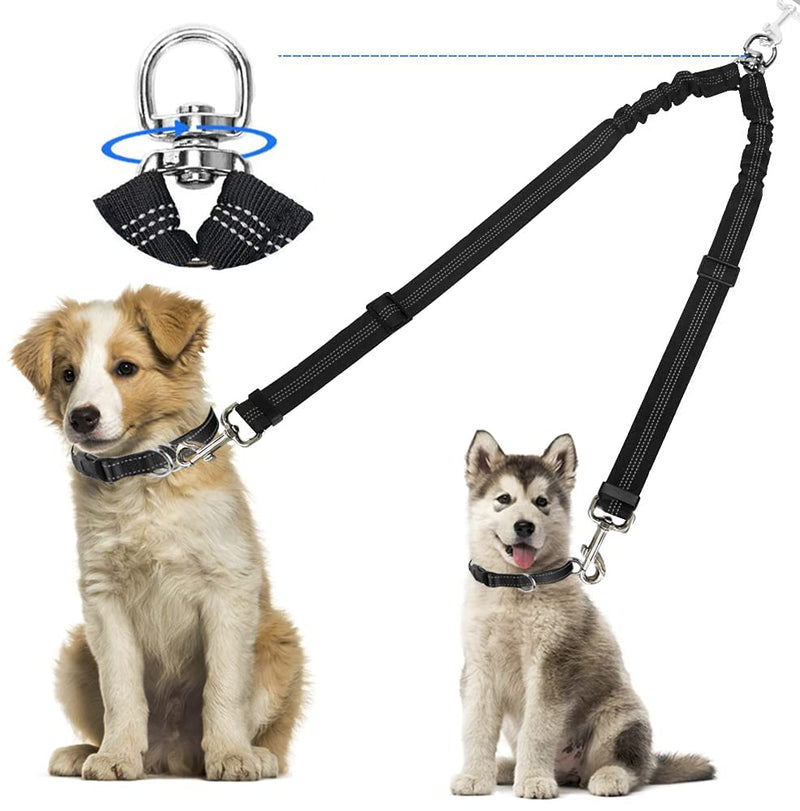 Kelivi Double Dog Leash, No Tangle, 360° Rotatable, Splitter Double Leash for Dogs, Adjustable, Bungee Reflective, Dual Dog Leash for Walking, Small, Medium Dogs - PawsPlanet Australia