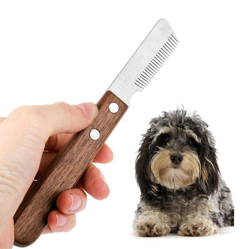 Dog trimming knife with wooden handle for dull dogs, rough-haired dachshund, fine top coat terrier, medium stripping knife, brown right-handed trimming knife, pet grooming tool for pet pet undercoat - PawsPlanet Australia
