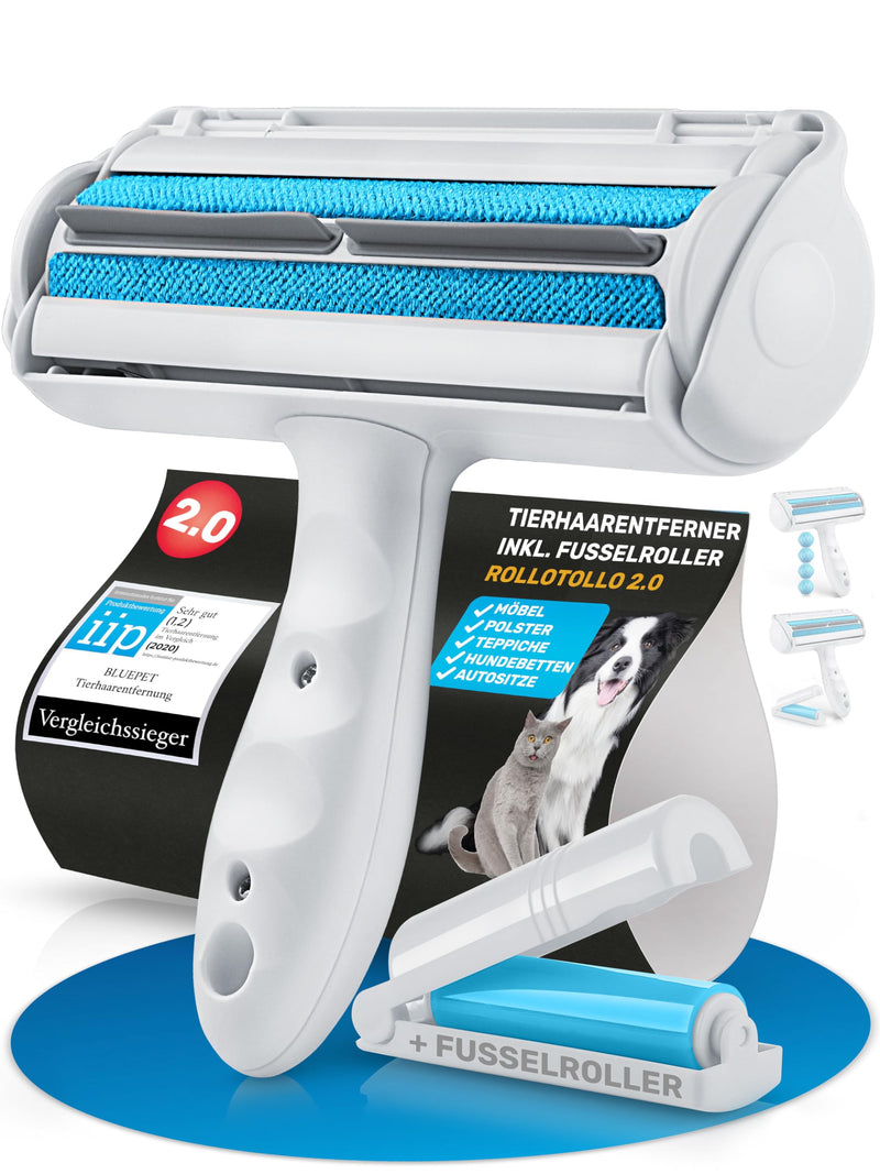 BluePet RolloTollo 2.0 Self-Cleaning Lint Roller - Pet Hair Remover for Pet Hair, Removal of Pet Hair from Sofa, Bed & Furniture, Lint Brush Dog Hair & Cat Hair RolloTollo + Mini Lint Roller - PawsPlanet Australia