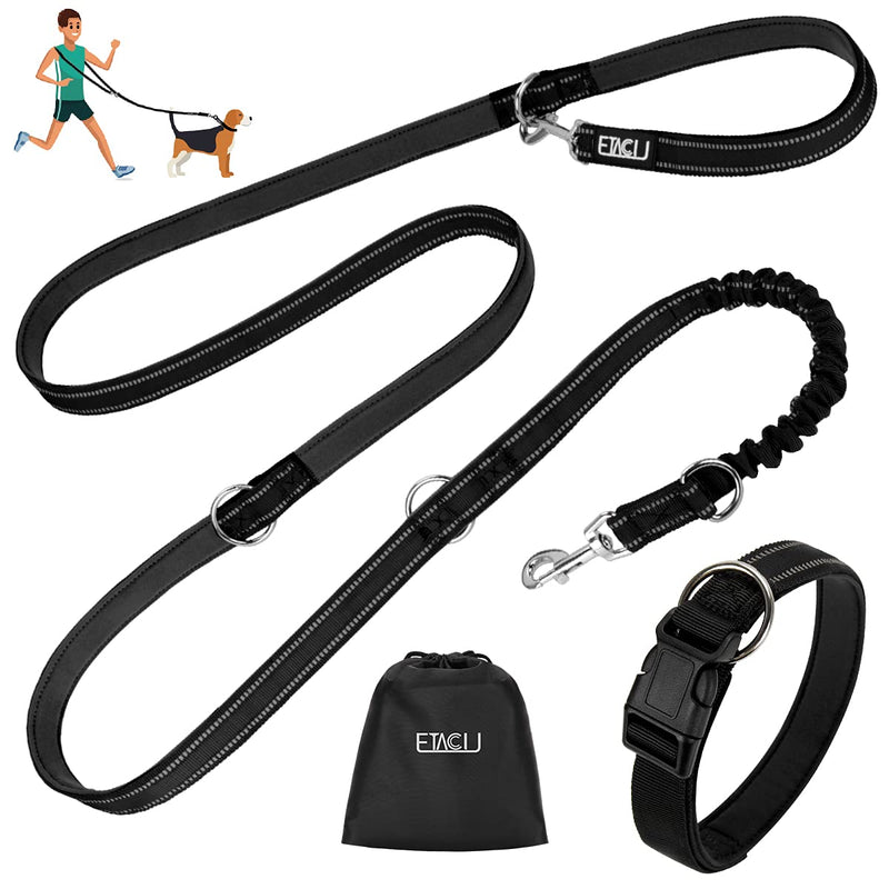 ETACCU Double Leads Free Hand Leads Training Leads with Retractable Leads 3M for Medium Dogs up to 50kg, Large Dogs Robust Non-Slip Handle, Tangle Free, Reflective (Black) L丨3M丨50kg丨Black - PawsPlanet Australia
