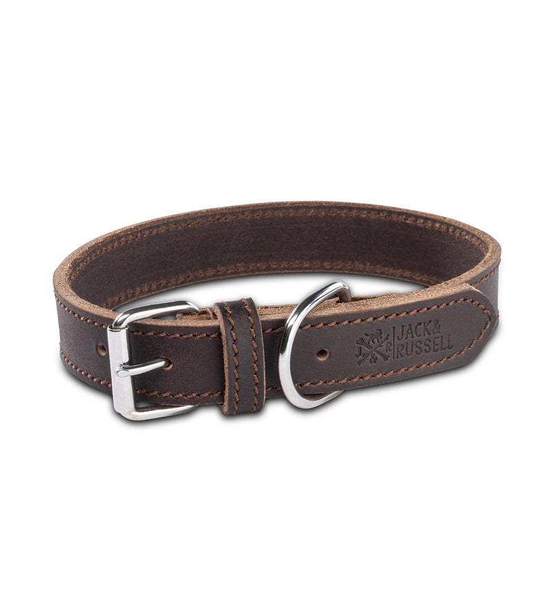 Dog collar leather - fat leather dog collar leather collar made of genuine leather Fat-Tony dark brown (L) L - (45.5cm - 51.5cm) - PawsPlanet Australia