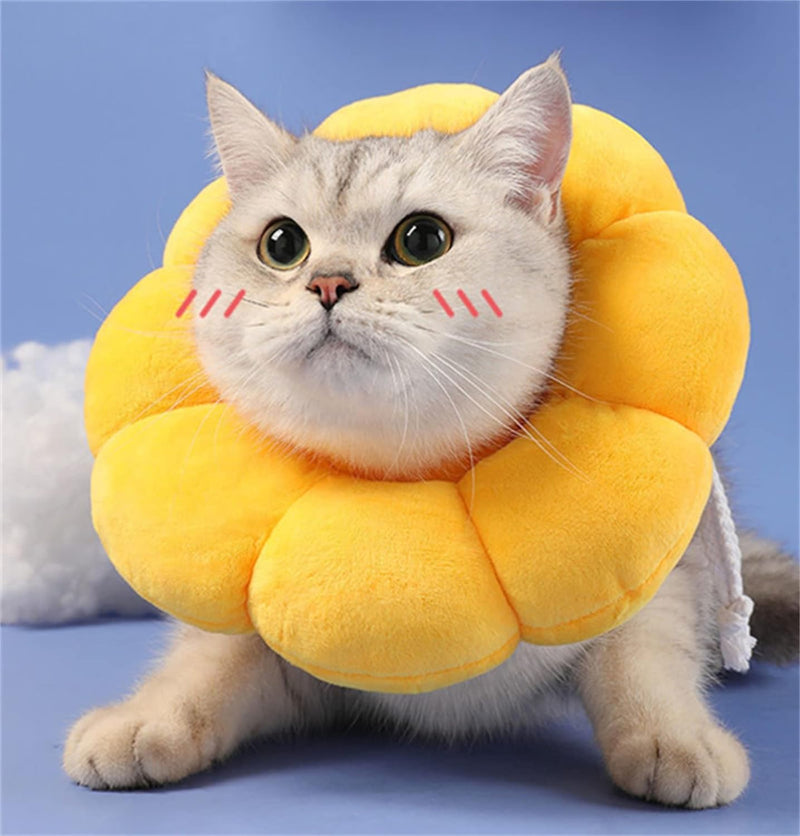 MHwan Cat Neck Brace, Breathable Suede Pure Cotton Cat Neck Brace, Non-Dyeing Hair, Micro-Waterproof Cat Neck Brace, Cute Flowers, Anti-Lick Neck Brace for Cats (M) yellow - PawsPlanet Australia