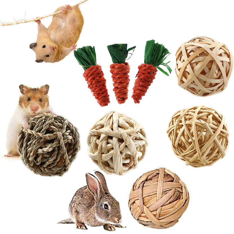 mellystore Rabbit Chew Toy 8PCS Small Animals Chew Toy Rabbit Chew Balls Hamster Chew Toy Guinea Pig Toy Natural Chew Balls for Small Animals Rabbits Chinchillas Hamsters - PawsPlanet Australia