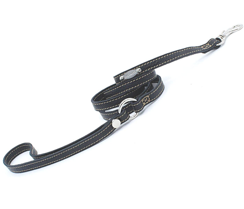 PUPAKIOTTI Basic dog leash | Small and medium dog leash | Genuine leather in Italy | Dog leash in various sizes and colors (Black, 12 mm) Black - PawsPlanet Australia