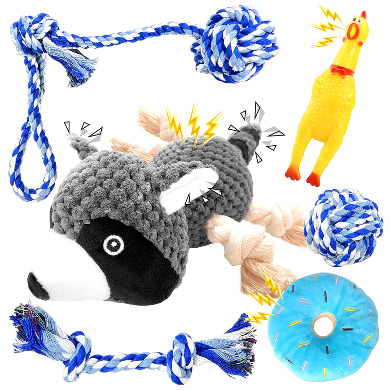 EONAZE Dog Toy, Cute Squeaky Dog Toy, Indestructible Plush Dog Toy with Crinkle Paper, Dog Chew Toy for Puppies, Small, Medium, Large Dogs Raccoon - PawsPlanet Australia