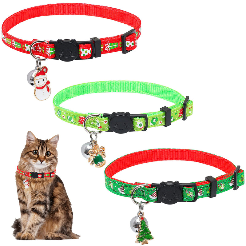 Pack of 3 Christmas cat collar, dog collar, cat collar with safety clasp and bell, adjustable collars for cats, kitten and puppy supplies + pendants + bells - PawsPlanet Australia