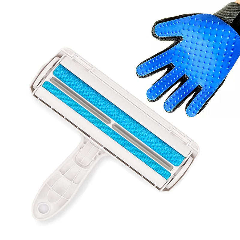 Pet Hair Remover Lint Roller & Pet Grooming Glove, Dog and Cat Fur Remover Brush Self-Cleaning Base, for Furniture, Carpet, Car Seat, Massage Glove with Improved Five Finger Design - PawsPlanet Australia